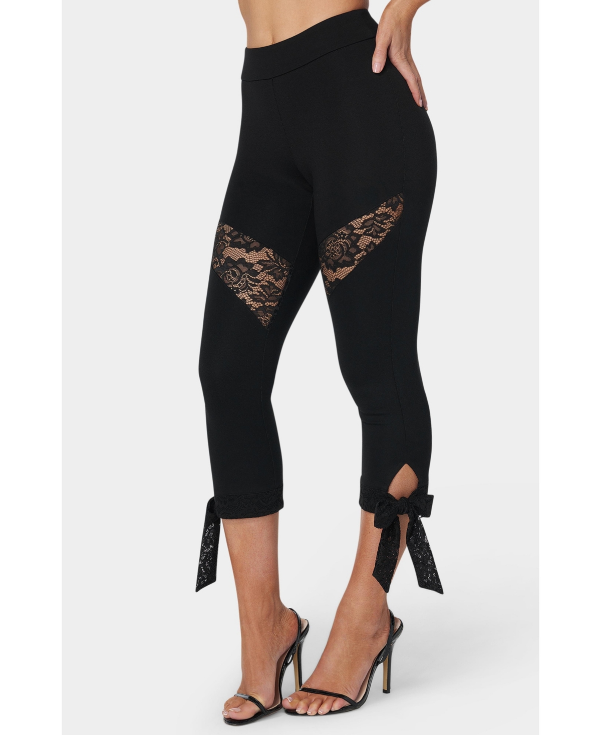 Bebe Women's Lace Insert Bow Capri Legging