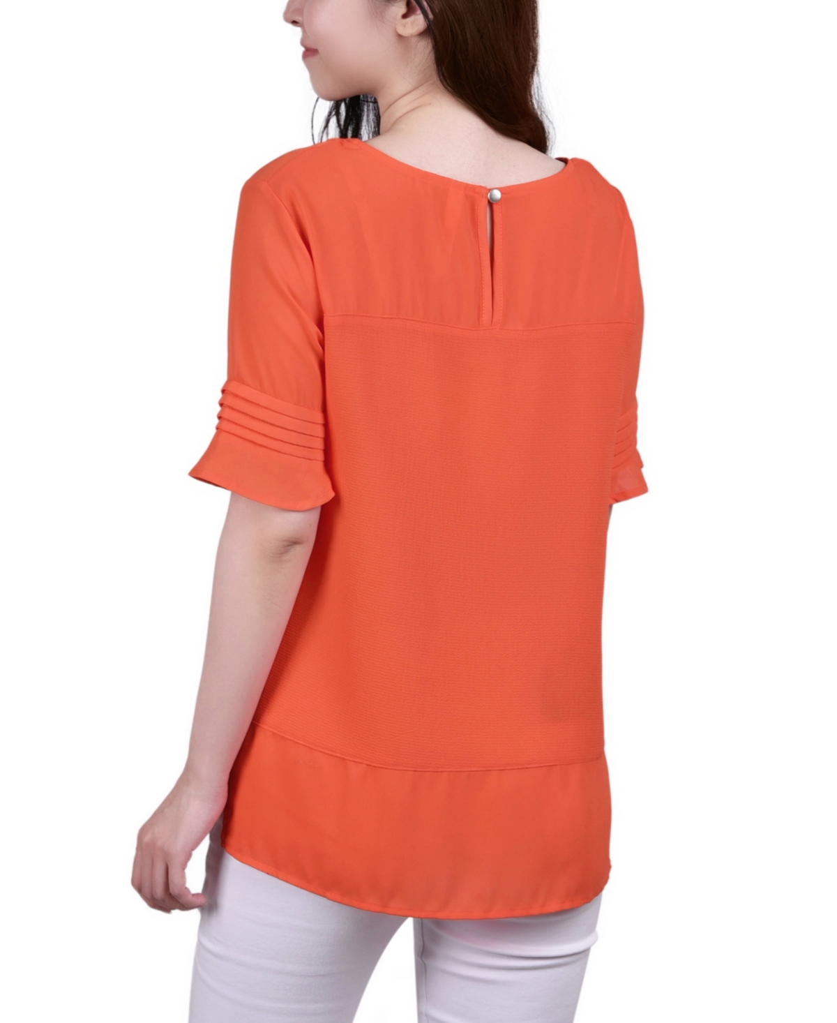 Ny Collection Petite Short Sleeve Dual Textured Top In Orange
