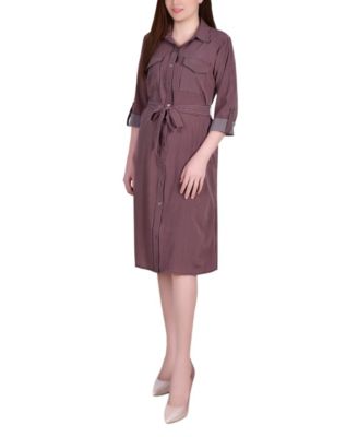 Petite Geometric Printed Long Sleeve Roll Tab Shirtdress