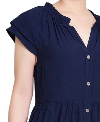 Petite Short Sleeve Midi Slubbed Dress