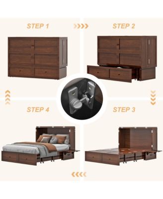 Murphy Bed Cabinet, Queen Murphy Bed with USB and Charging Ports, Cabinet with Drawer Includes Storage Cabinet, Queen Suit for Guest Room, Black Walnut(No Mattress
