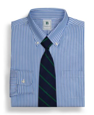 Men's Regular Fit Non-Iron Polo Button-Down Thin Stripe Broadcloth Dress Shirt