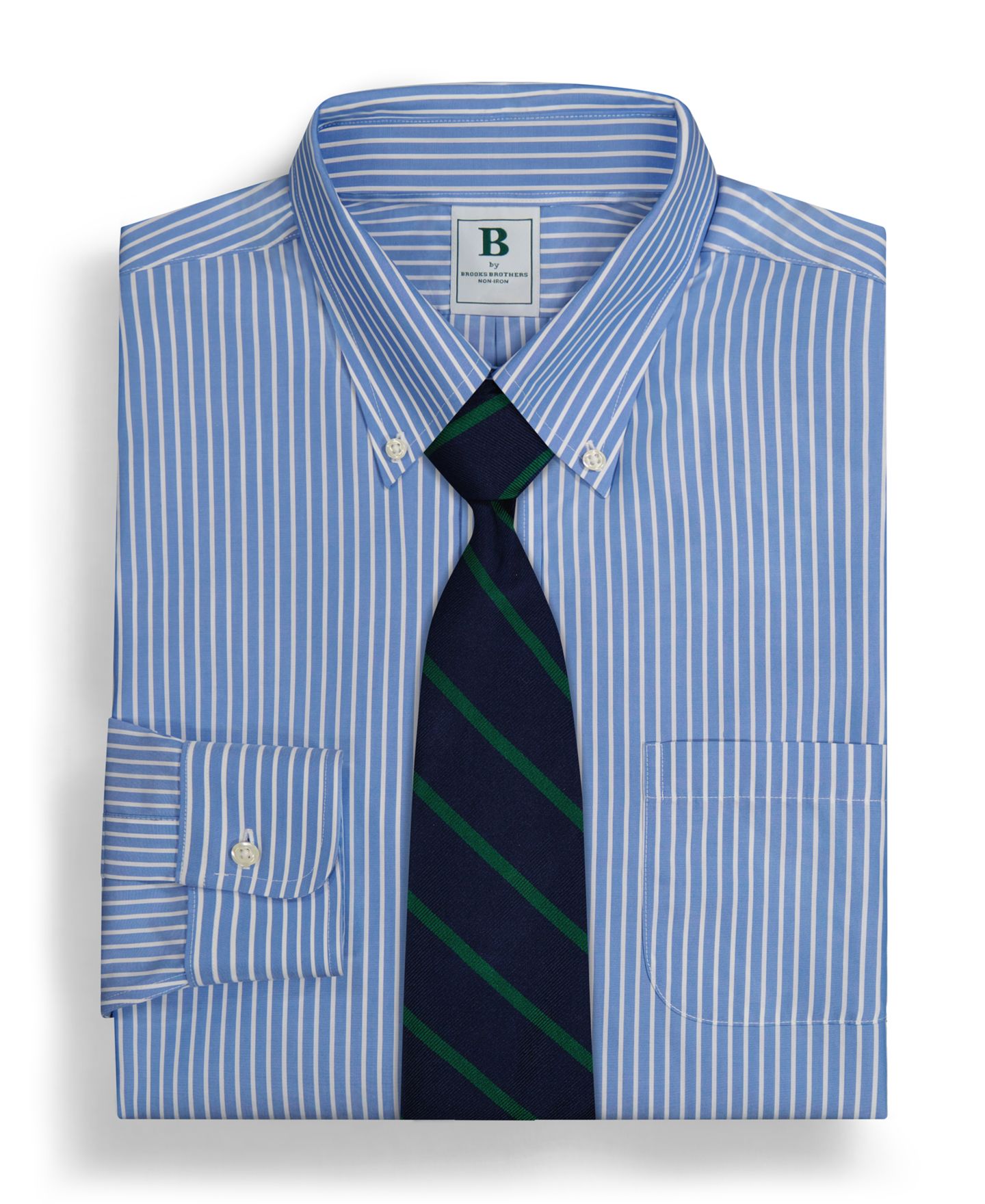 Мужские рубашки B By Brooks Brothers Regular Fit Non-Iron Polo Button-Down Thin Stripe Broadcloth Dress Shirt, цвет: Синий — фото 4