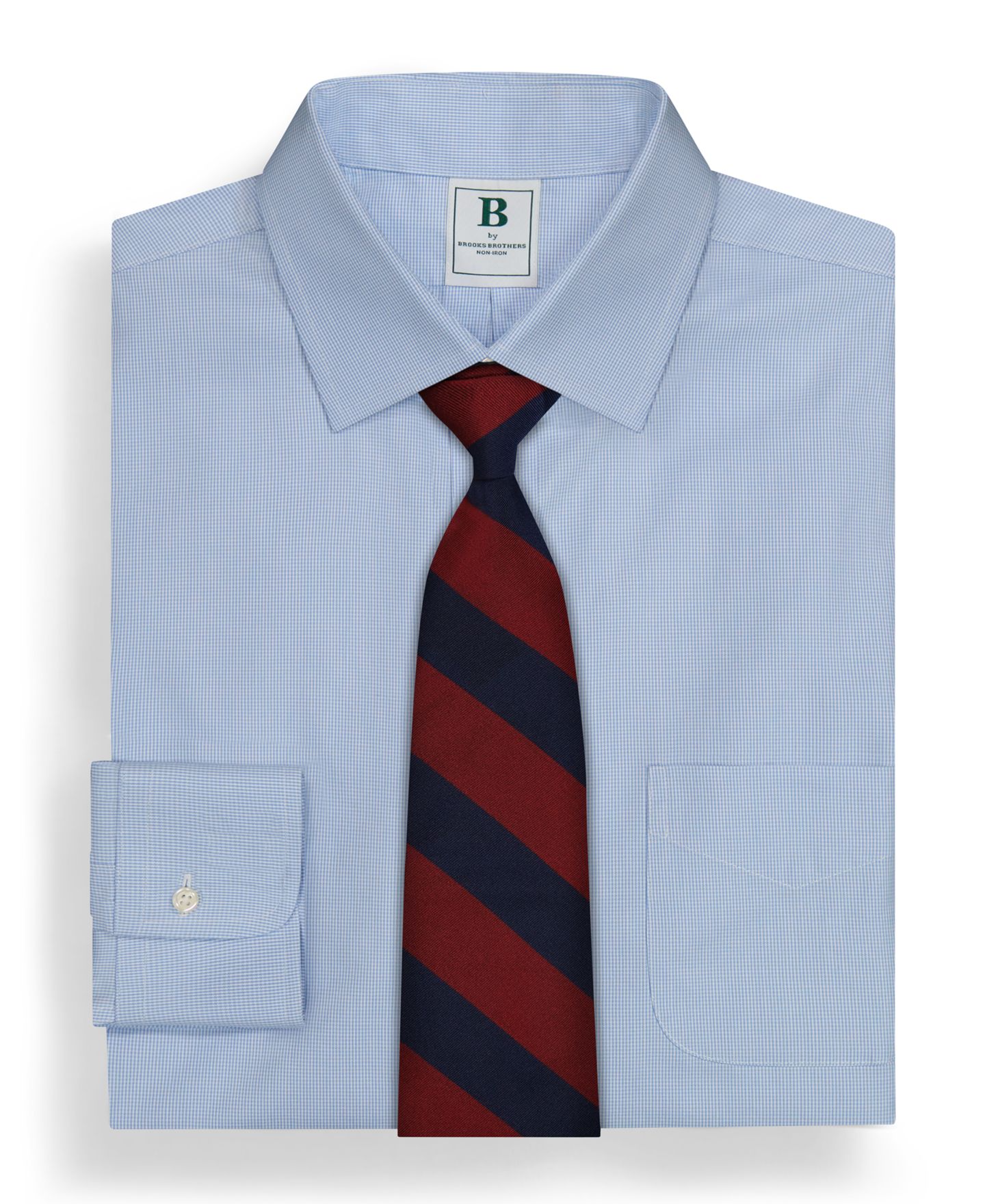 Мужская рубашка Brooks Brothers Regular Fit Non-Iron Spread Collar Micro-Houndstooth Pinpoint Dress Shirt, цвет: Светлый синий — фото 4