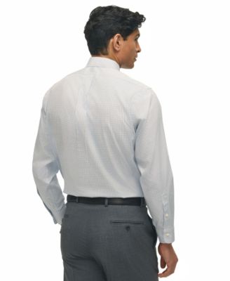 Men's Regular Fit Non-Iron Polo Button-Down Collar Blue Check Pinpoint Dress Shirt