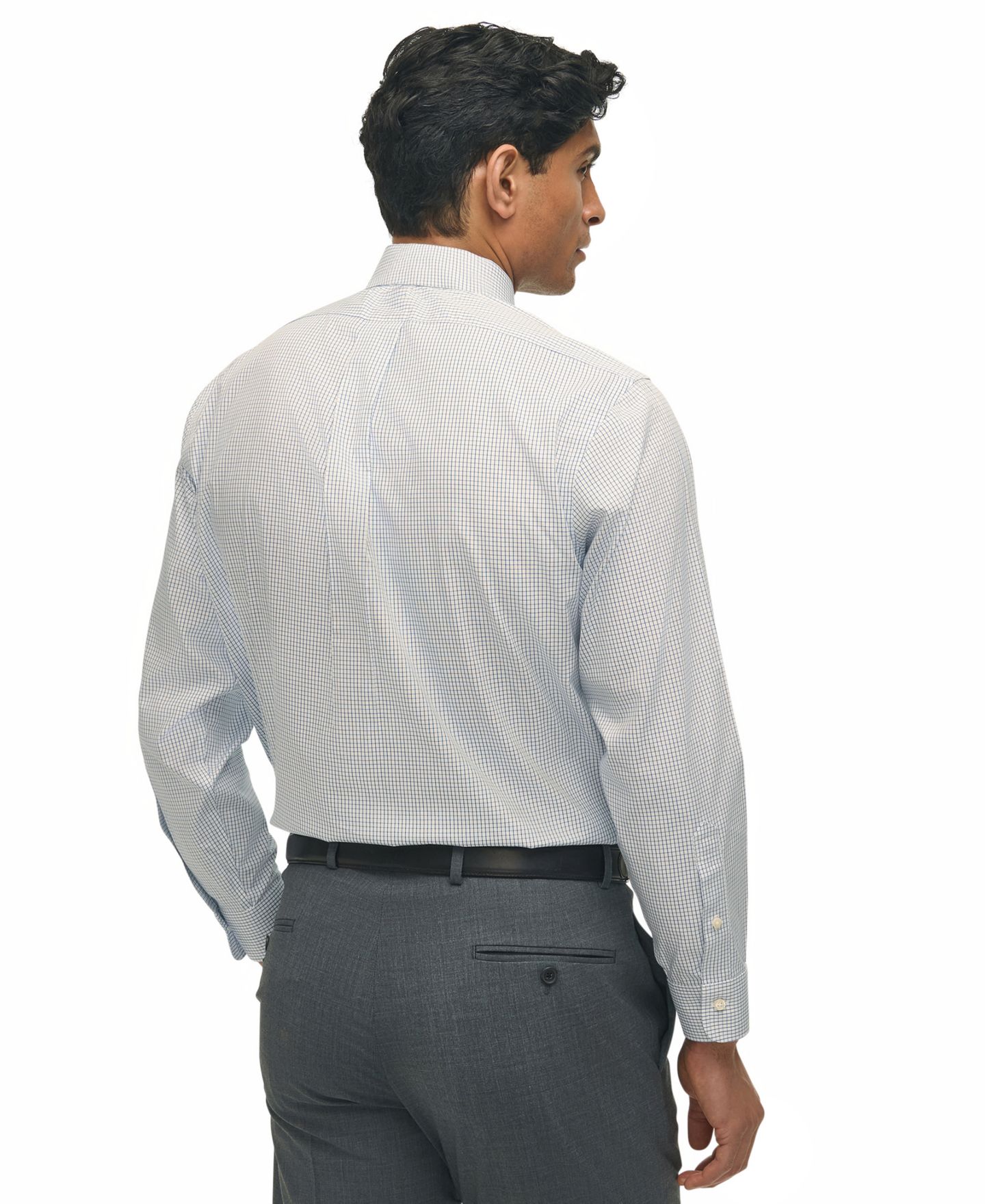 Мужские рубашки B By Brooks Brothers Regular Fit Non-Iron Polo Button-Down Collar Blue Check Pinpoint Dress Shirt, цвет: Синий — фото 2