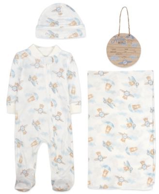 Baby Essentials - Baby Boys 4-Piece Teddy Bear Layette Set