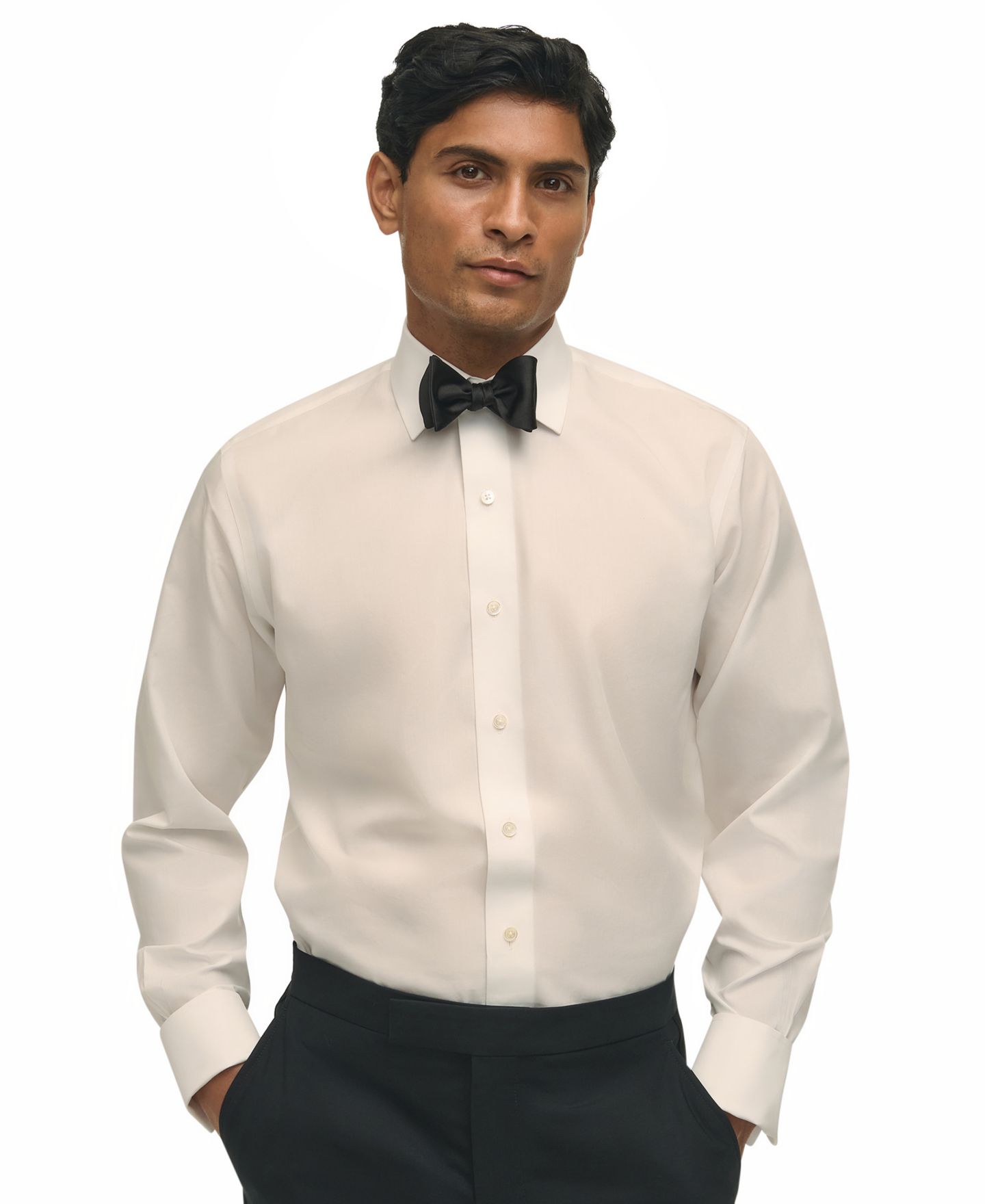 Мужская рубашка Brooks Brothers Regular Fit Non-Iron Spread Collar French Cuff Formal Dress Shirt, цвет: Белый — фото 1