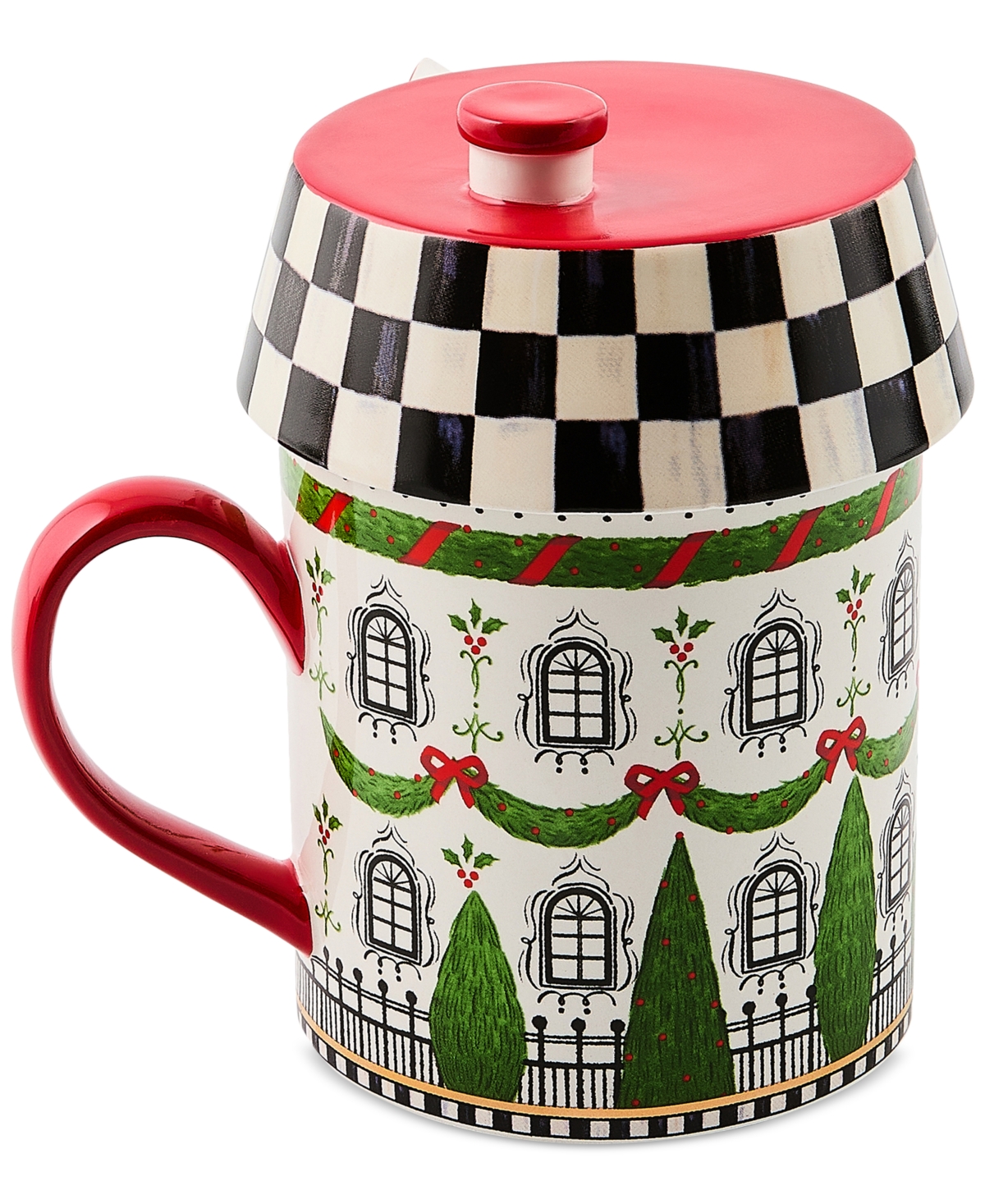 MacKenzie-Childs Holly Village Ceramic Lidded Mug