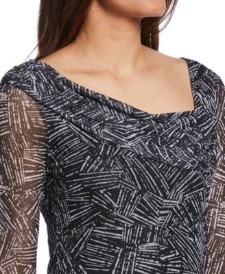 Women's Printed Asymmetrical Mesh Top