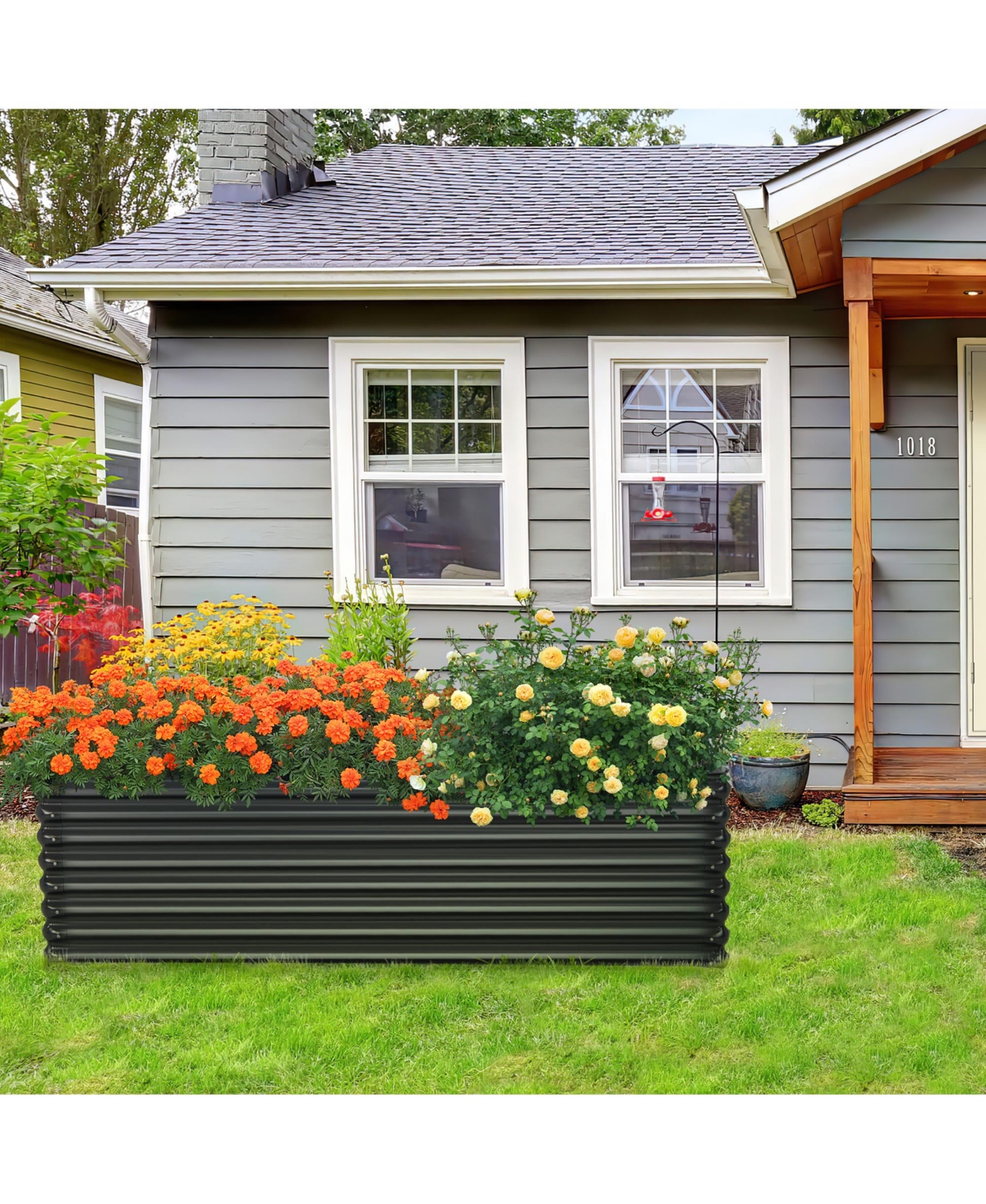 Costway Galvanized Raised Garden Bed Outdoor Planter Box Firewood Rack Log Holder