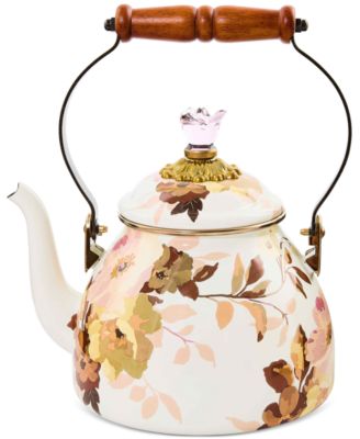 MacKenzie-Childs - Wild Rose White Enameled 2-Quart Tea Kettle