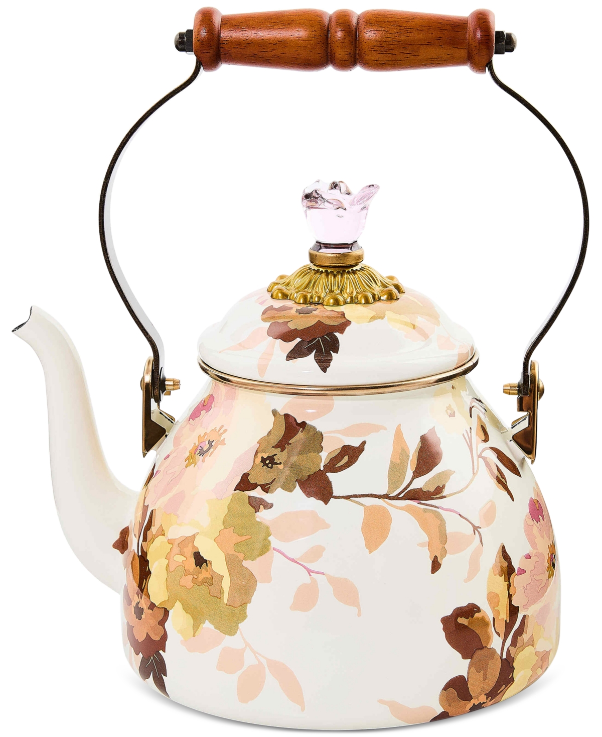 MacKenzie-Childs Wild Rose White Enameled 2-Qt. Tea Kettle