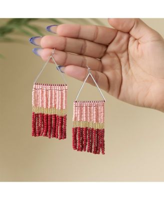 Pink and Red Ombre Beaded Fringe Earrings