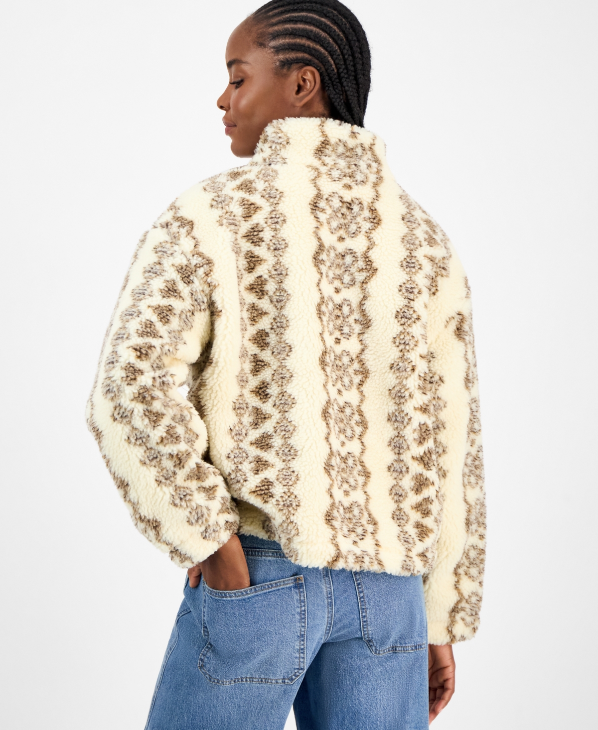 And Now This Women's Printed Faux-sherpa Jacket, Macy's Exclusive In Neutral
