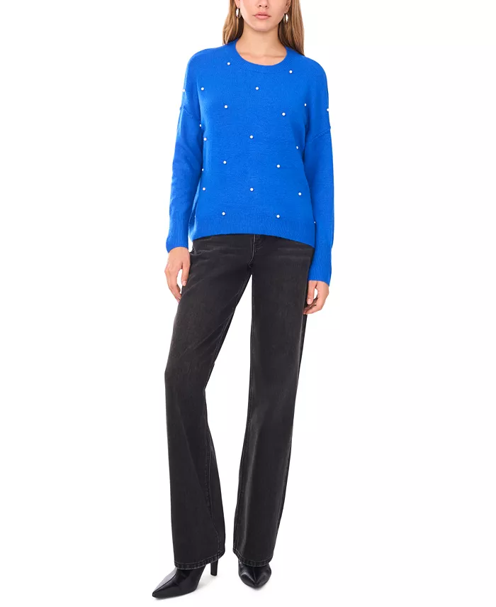 Women's Crewneck Embellished Pearl Long-Sleeve Sweater - thumbnail 5