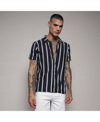 Men's Prussian Blue Contrast Halo Striped Shirt