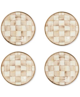 Mocha Check Appetizer Plates, Set of 4