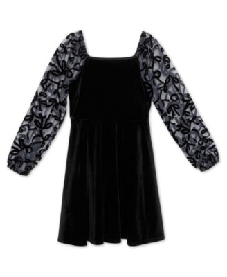 Big Girls Knee Length Long Sleeve Square Neck Dress