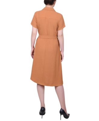 Petite Short Sleeve Belted Shirtdress