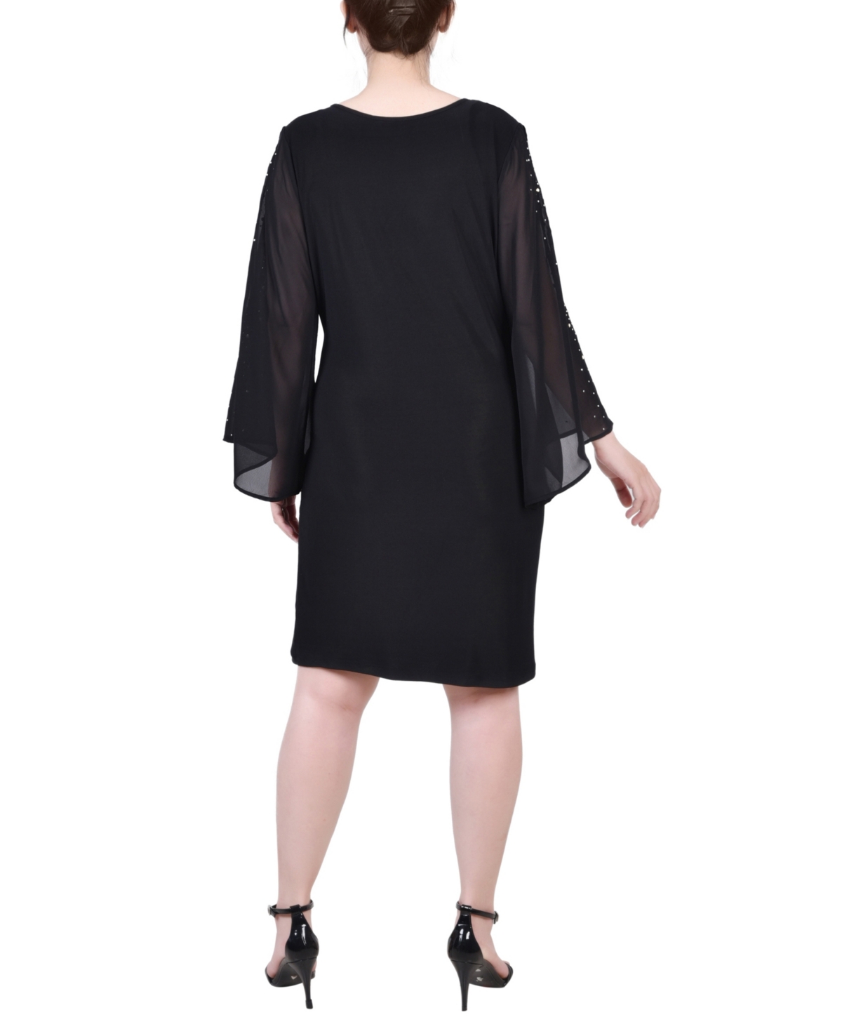 Ny Collection Petite Long Sleeve Surplice Dress In Black