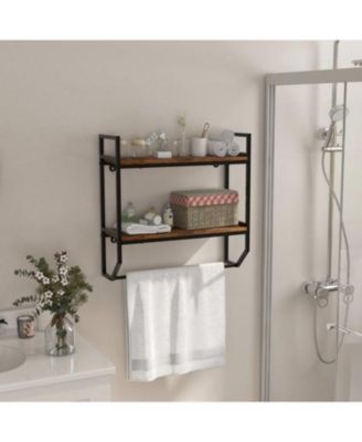 Wall-Mounted Over Toilet Shelving Unit with 2 Shelves and Towel Bar for Bathroom Storage