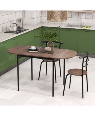 3 Pcs Foldable Dining Table Set w/ 2 Chairs Industrial Oval Corner Dining Set