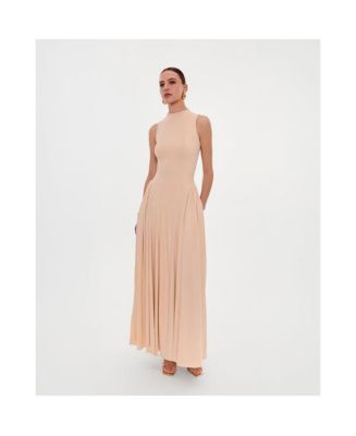 green emerald velvet dress White Mock Neck Sleeveless Low Slit Dress M / 6 / White / Skirt 110 cm main image 0