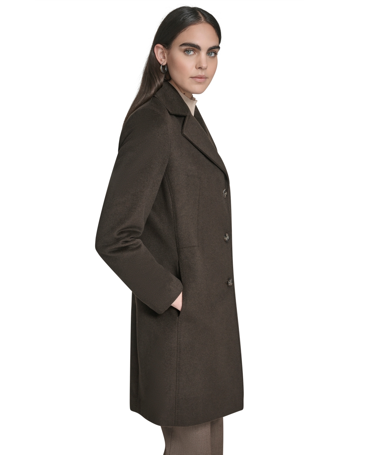 Calvin Klein Womens Single-breasted Wool Blend Coat In Black