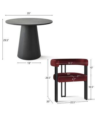 3-Piece 35 Inch Round Dining Table Set with 2 Velvet Chairs, Space-Saving Kitchen and Dining Room Furniture for Small Spaces-Maison Boucle