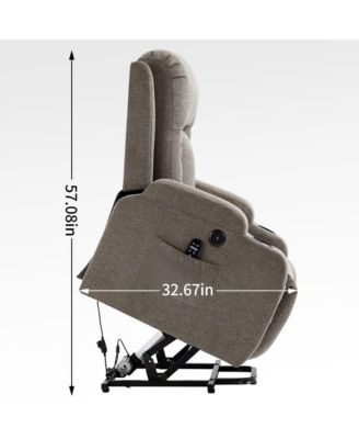 Power Lift Recliner Chair with Heat & Massage, USB Port & Cup Holders, Grey Electric Massage Chair for Seniors-Maison Boucle