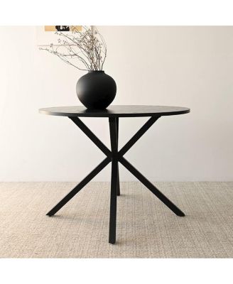 5 Pc. MDF Top Boucle Upholstered Pedestal Base Modern Round Table Dining Room Set