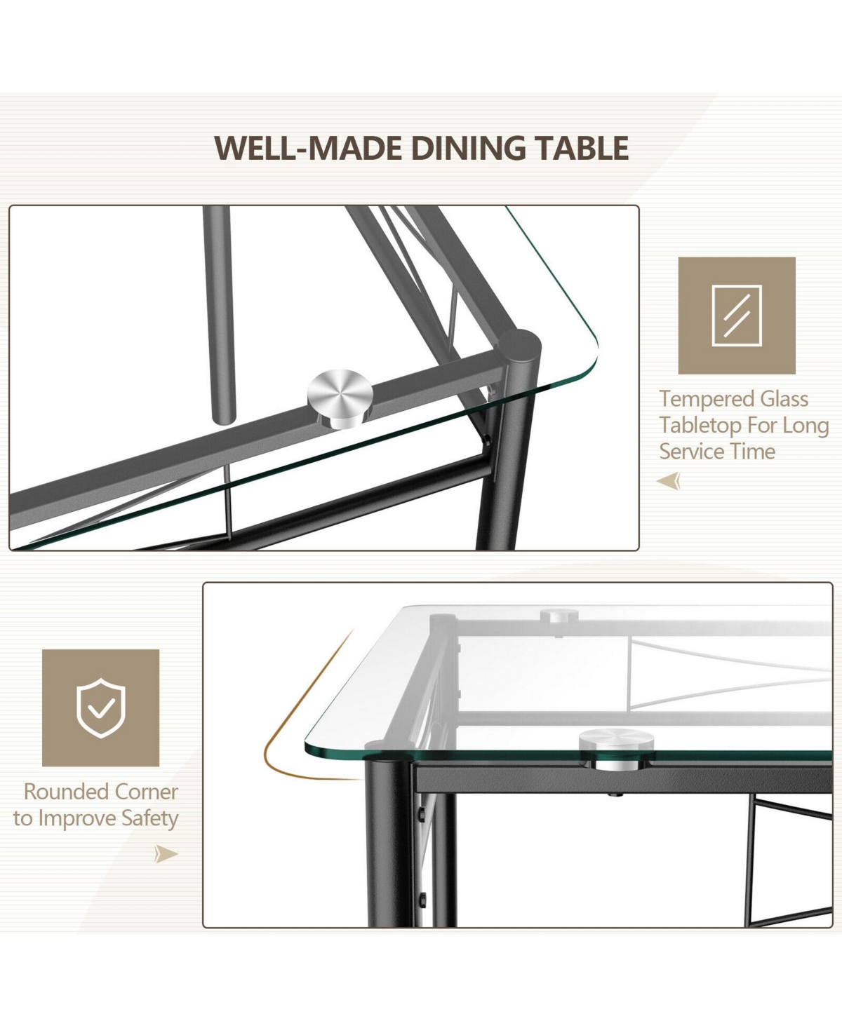 Gymax 5 Piece Dining Set Glass Top Table & 4 Upholstered Chairs Kitchen Room Furniture