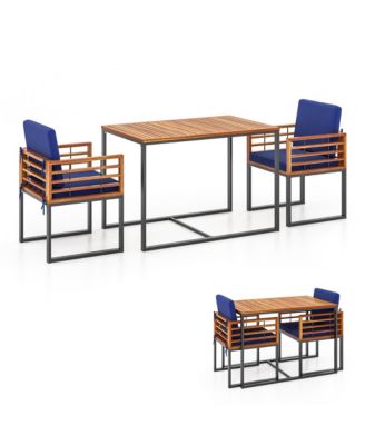 3 Piece Outdoor Dining Set 2 Acacia Wood Armchairs w/ 43.5 Inch Dining Table