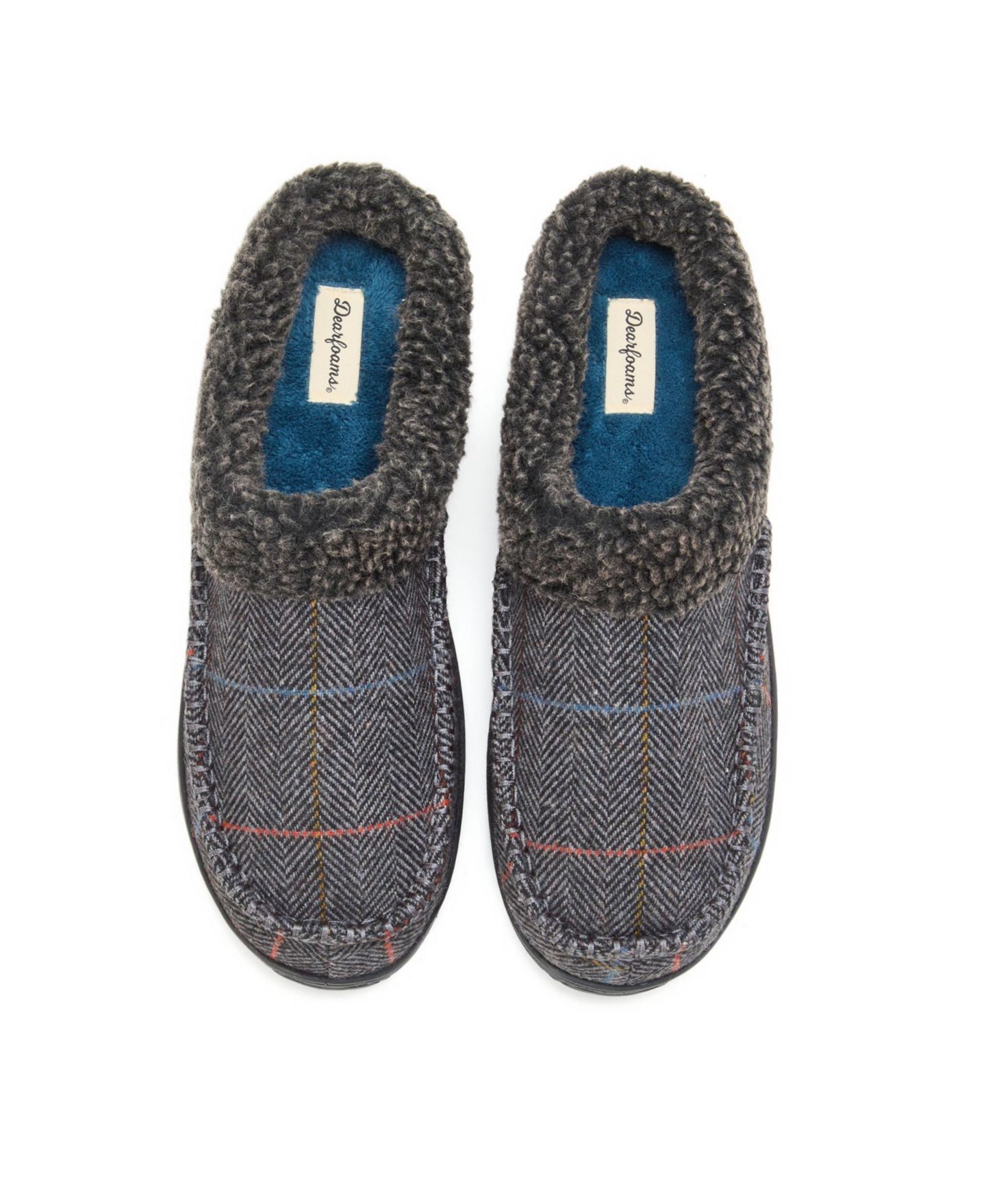 Мужские сабо Dearfoams Marshall Microsuede Moccasin Toe Clog House Shoe Slipper, цвет: Серый клетчатый — фото 5