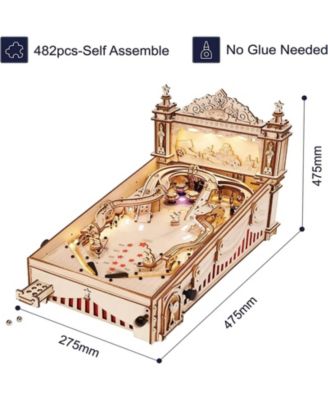 3D Wooden Puzzle Pinball Machine Model,Diy Retro Games Marble Run, Beige, 18.7"10.8"18.7