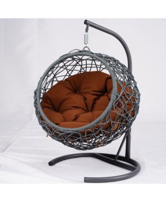 Cat Swing Bed with Stand & Cushion, Cat Egg Chair with Rattan Wicker Appearance, Indoor Hanging Swinging Cat Bed for Cats, Small Dogs, and Small Animals, Brown