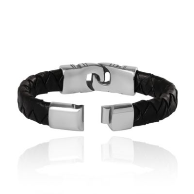 Black Woven Leather Bracelet - 8.5''