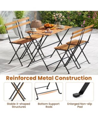 5 PCS Patio Acacia Wood Dining Set w/ 4 Folding Chairs Slatted Seat & Tabletop