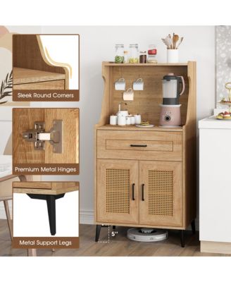 Coffee Bar Cabinet w/Pegboard Storage Drawer & Adjustable Shelf Buffet Sideboard