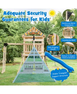 Backyard Wooden Swing Set Slide Playset for Kids Outdoor Climbing Wall Sandpit