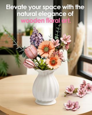 3D Puzzles Pink Lily DIY Model Building Kits Artifical Flower Toys for Thanksgiving Mother's Day, Multicolored, 9.65"6.5"1.65