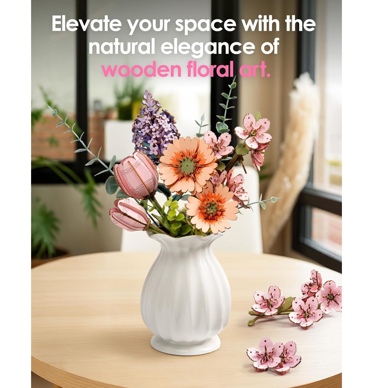 Детские игрушки Robotime 3D Puzzles Pink Lily DIY Model Building Kits Artifical Flower Toys for Thanksgiving Mother's Day, Multicolored, 9.65"6.5"1.65 — фото 2