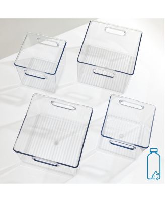 Plastic Fridge Bins with Handles, 4 Pack, Clear, Made in USA