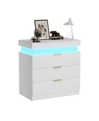 Nightstand storage table with Charging Station and LED Lights