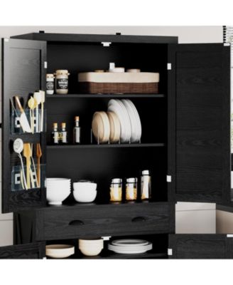Kitchen Pantry Storage Cabinet 72.6" H, with Barn Doors, Drawer, Black