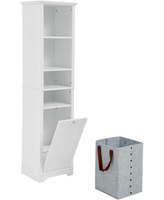64 Inch Tall Storage Cabinet with Laundry Hamper, 4 Adjustable Shelves & Hidden Space for Bathroom, Home - White