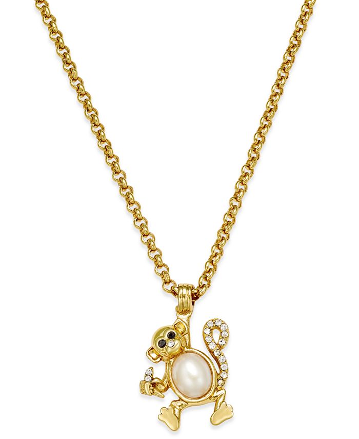 kate spade new york Gold Tone Imitation Pearl Pav Monkey Pendant