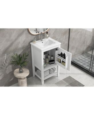 20" Vanity Cabinet with Sink, Soft-Close Door, Open Shelf and Storage Rack for Bathroom Use