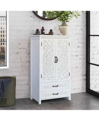 27" Accent Tall White Storage Cabinet with Two Doors and Two Drawers